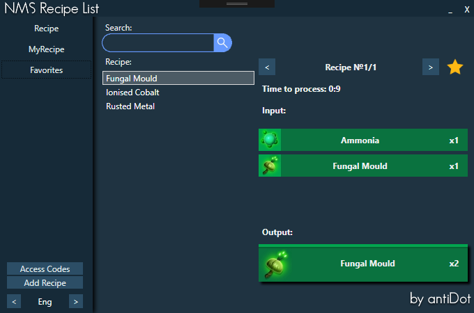 NMS Recipe List + Access Codes v 1.2