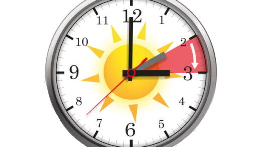 Summertime A clock for a time change to a standard time hanging on the beech tree.