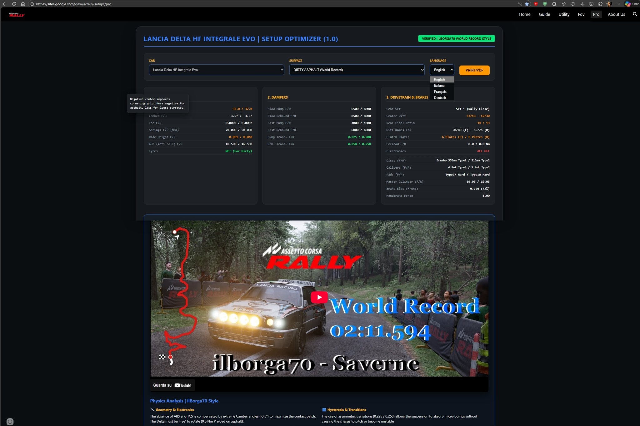 Lancia Delta HF Integrale Evo Setup Optimizer v1.1
