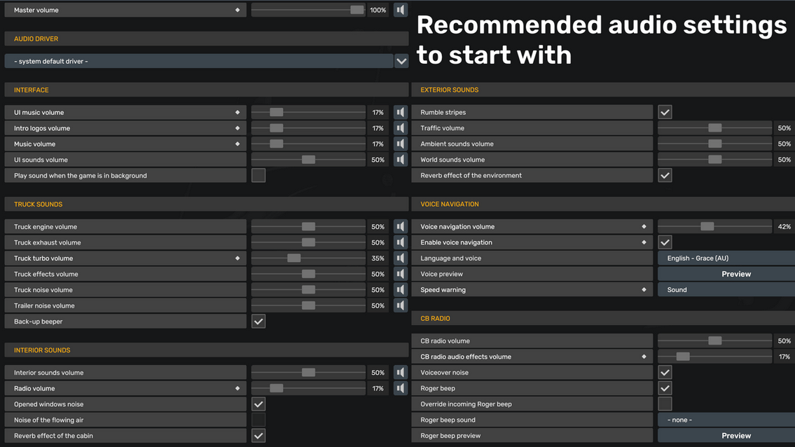 Recommended settings