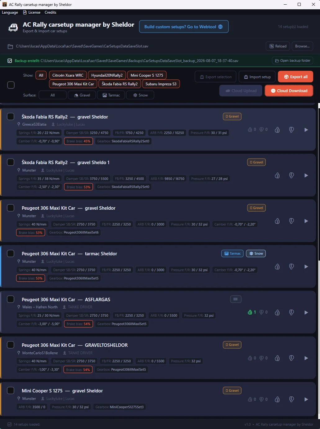 AC Rally car setup manager by Sheldor